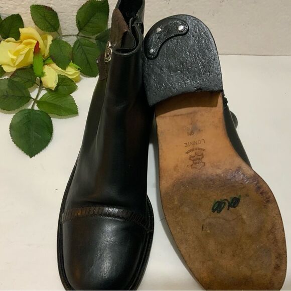 Brighton Lonnie Black Leather Cap Toe Zip Up Block Heel Ankle Boots Women's 9 N - Picture 8 of 13